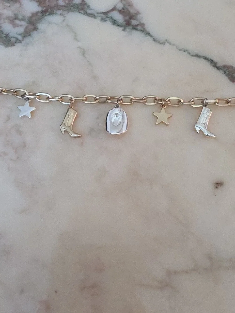 Gold-Tone Western Charm Bracelet with Cowboy Boot, Hat & Stars